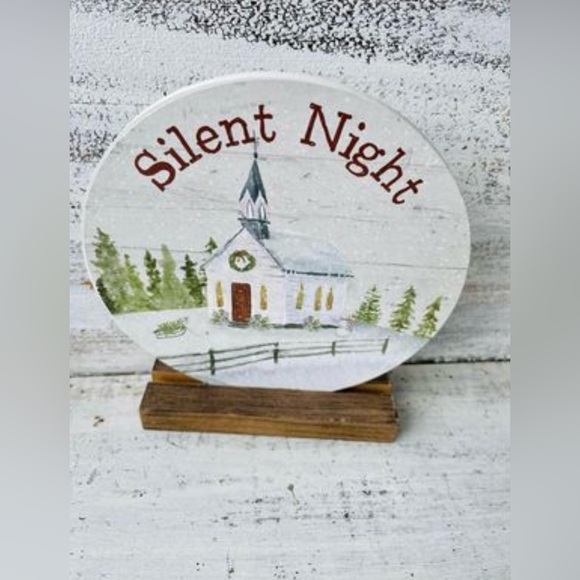 *Silent Night Round Sign on Base - Picture 7 of 9